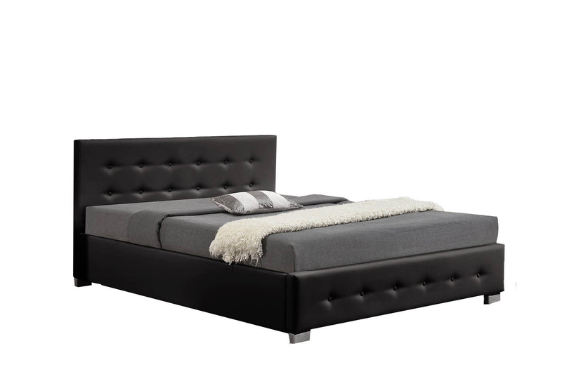 Lit Bilbao - Structure de lit capitonnée Noir avec coffre de rangement intégré - 160x200 cm