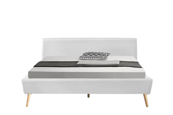 Lit Camille - Cadre de lit scandinave Blanc avec pieds en bois - 140x190cm