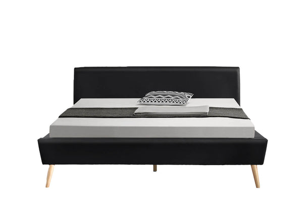 Lit Camille - Cadre de lit scandinave Noir avec pieds en bois - 160x200cm
