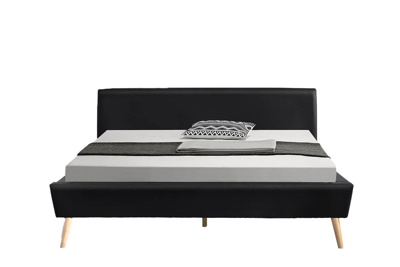 Lit Camille - Cadre de lit scandinave Noir avec pieds en bois - 140x190cm