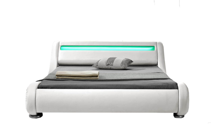 Lit Chana - Structure de lit en simili Blanc avec rangements et LED intégrées - 160x200 cm
