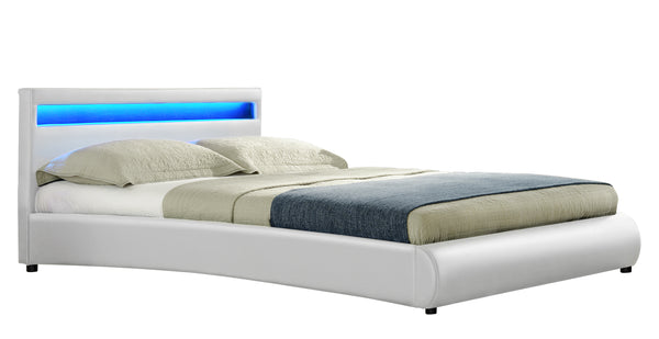 Lit Delphine - Cadre de lit en simili Blanc avec LED intégrées - 140x190cm