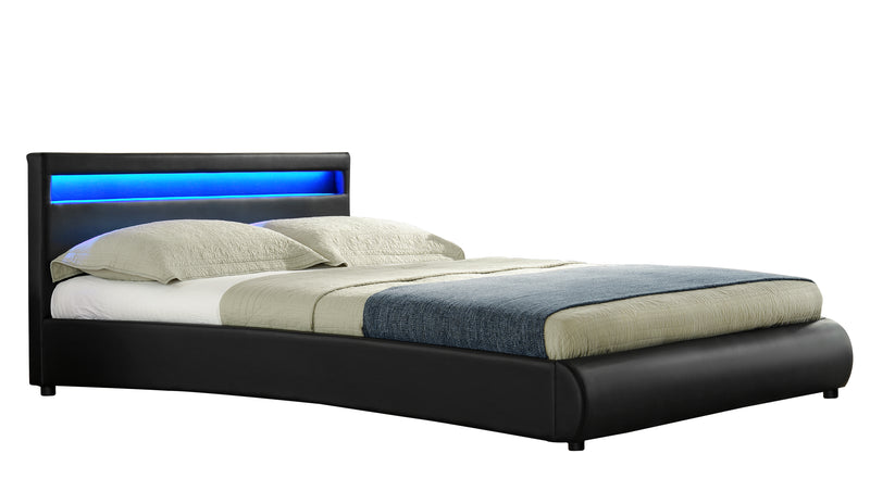 Lit Delphine - Cadre de lit en simili Noir avec LED intégrées - 140x190cm
