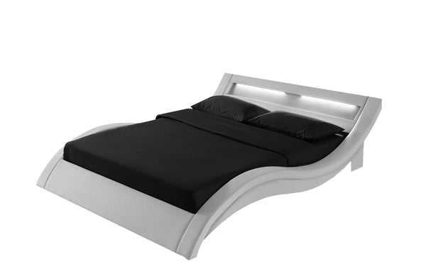 Cadre de lit avec LED 140 x 190 cm en PU blanc JULIA