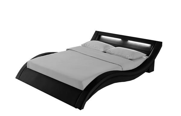 Cadre de lit avec LED 140 x 190 cm en PU noir JULIA