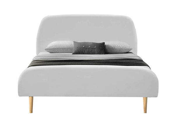 Lit Linda - Cadre de lit scandinave Blanc avec pieds en bois - 160x200cm