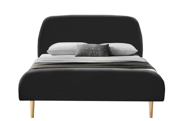 Lit Linda - Cadre de lit scandinave Noir avec pieds en bois - 160x200cm