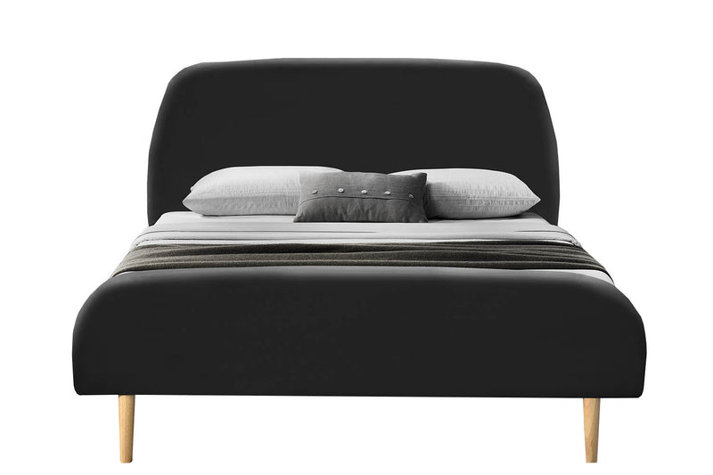 Lit Linda - Cadre de lit scandinave Noir avec pieds en bois - 140x190cm