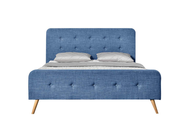 Lit Paulie - Cadre de lit scandinave bleu avec pieds en bois - 140x190