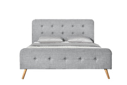 Lit Paulie - Cadre de lit scandinave gris clair avec pieds en bois - 160x200