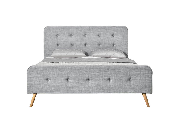 Lit Paulie - Cadre de lit scandinave gris clair avec pieds en bois - 140x190
