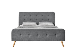 Lit Paulie - Cadre de lit scandinave gris foncé avec pieds en bois - 140x190