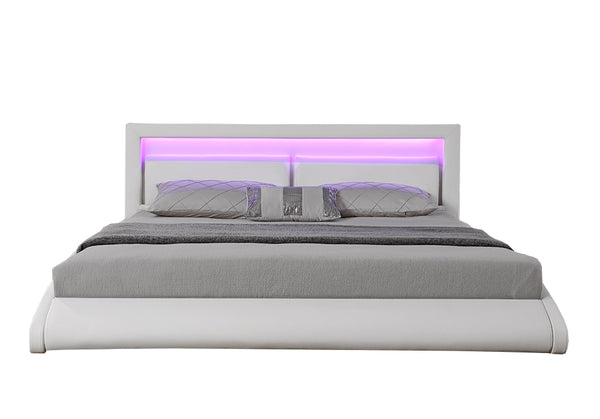 Cadre de lit avec LED 140 x 190 cm en PU blanc TITA