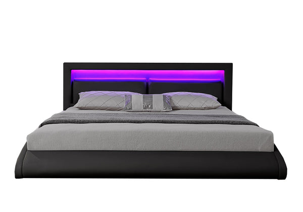 Cadre de lit avec LED 140 x 190 cm en PU noir TITA