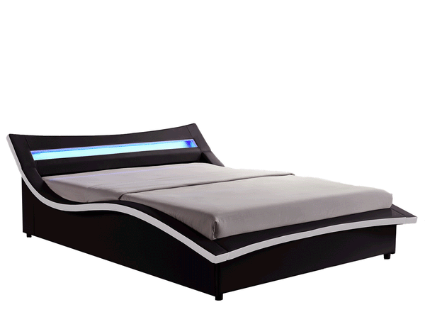 Structure de lit LED avec coffre en PU 160 x 200 cm noir TOLEDO