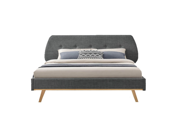 Lit Zia - Cadre de lit scandinave gris avec pieds en bois - 160x200