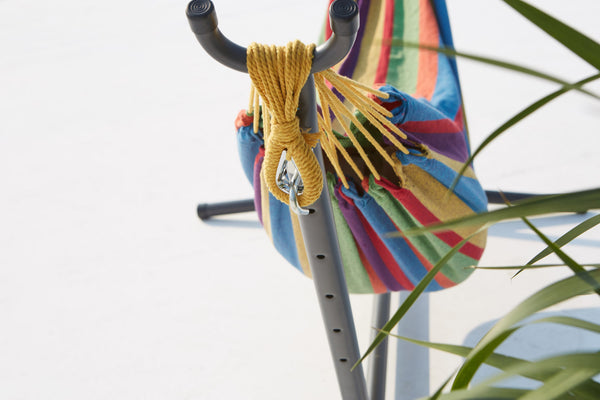 Lupo arc-en-ciel : hamac sur pied 2,6 m avec toile en tissu polyester multicolore