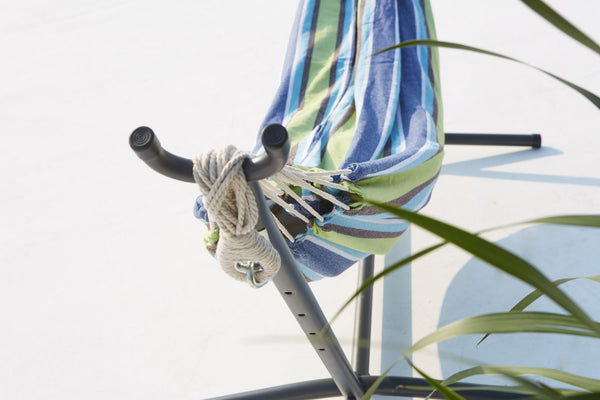 Lupo bleu/vert : hamac sur pied 2,6 m avec toile en tissu polyester