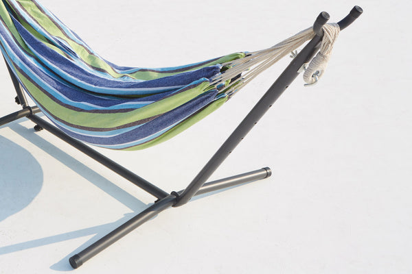 Lupo bleu/vert : hamac sur pied 2,6 m avec toile en tissu polyester