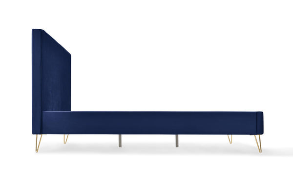 Structure de lit 140 x 190 cm en velours et laiton bleu MALARD