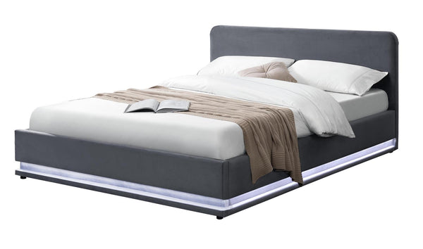 Structure de lit avec LED 140 x 190 cm en velours gris ALICANTE