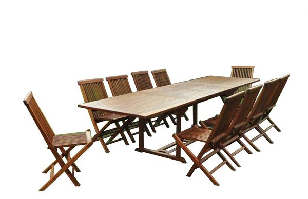 Table de jardin rectangle 10 places et 10 chaises en teck huilé NARRA