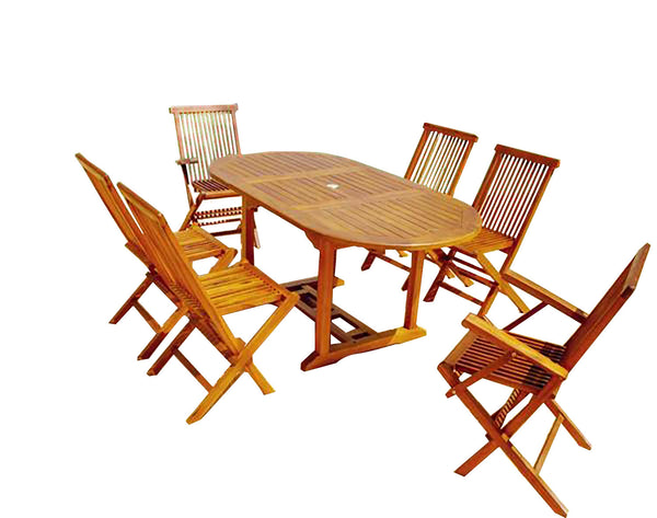 Salon de jardin Teck huilé 6 pers - Table ovale 4 chaises 2 fauteuils NARRA