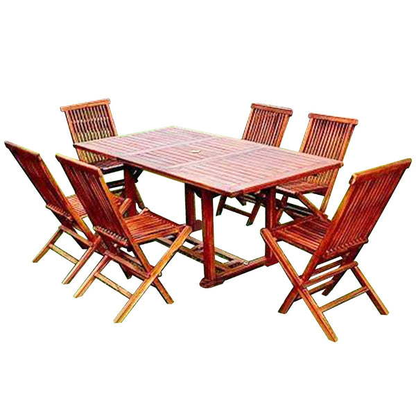 Table de jardin rectangulaire et 6 chaises en teck huilé NARRA
