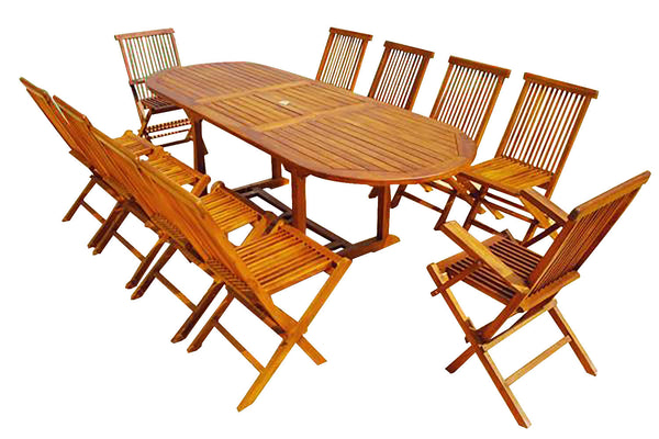 Table de jardin ovale 8 chaises et 2 fauteuils en teck huilé NARRA