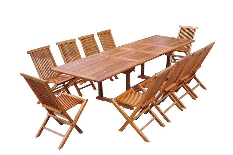 Table de jardin rectangle 10 places et 10 chaises en teck huilé NARRA