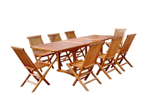 Salon de jardin Teck huilé 8 personnes - Table rectangle + 8 chaises NARRA
