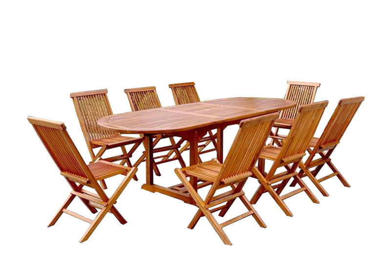 Salon de jardin Teck huilé 8 personnes - Table ovale + 8 chaises NARRA