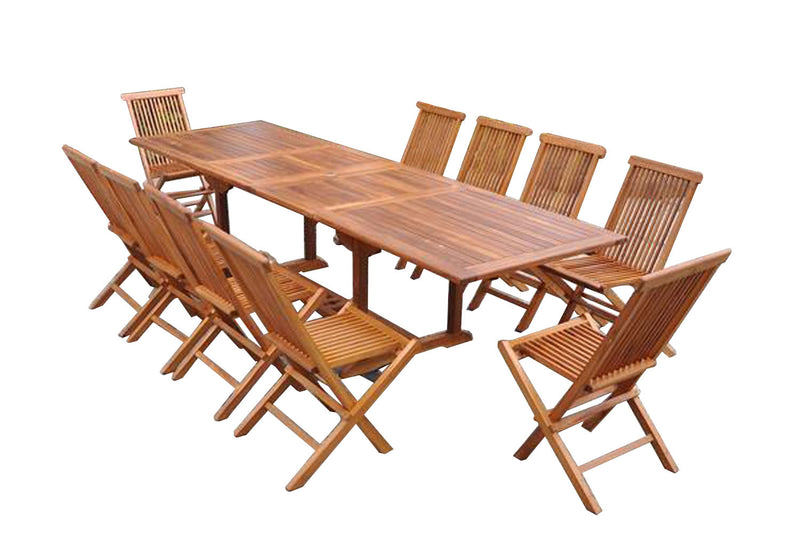 Table de jardin rectangle 10 places et 10 chaises en teck huilé NARRA