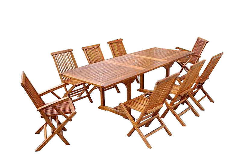 Table rectangulaire 6 chaises et 2 fauteuils en teck huilé NARRA