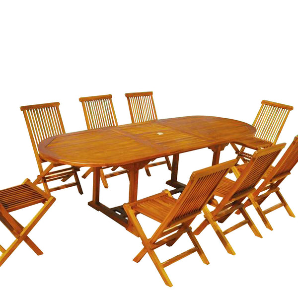 Salon de jardin Teck huilé 8 personnes - Table ovale + 8 chaises NARRA
