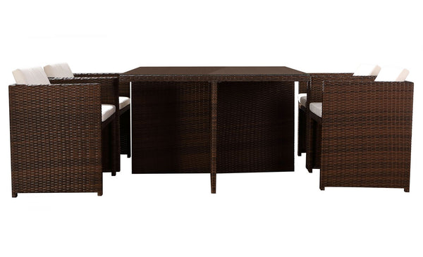 Table et chaises 4 places encastrables résine marron/blanc REGINA