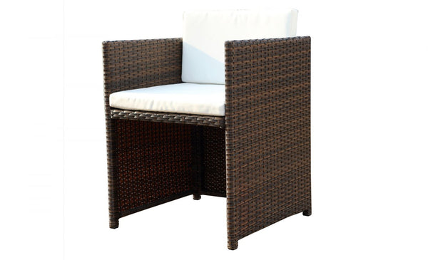 Table et chaises 6 places encastrables résine marron/blanc REGINA