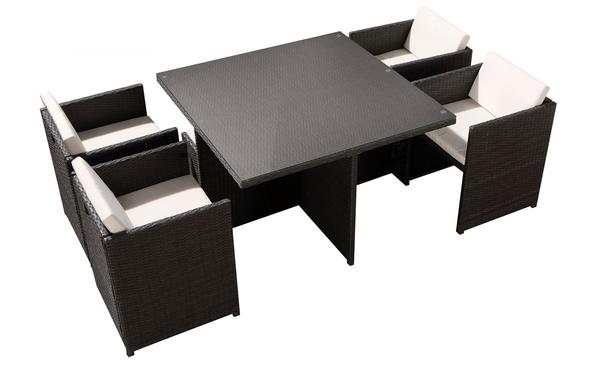Table et chaises 4 places encastrables en résine gris/blanc REGINA