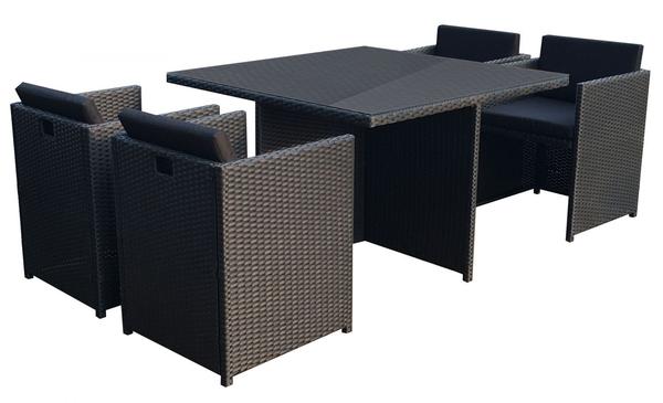 Table et chaises 4 places encastrables en résine noir/noir REGINA