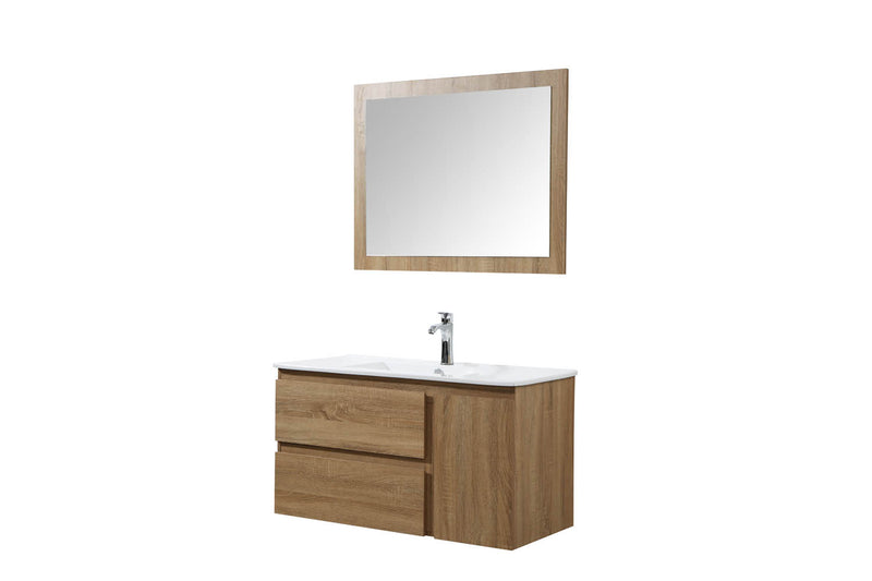 Tatioma couleur bois : Ensemble de salle de bain : 1 meuble sous-vasque, 1 vasque, 1 miroir