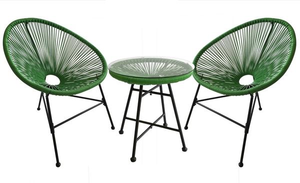 Salon de jardin 2 fauteuils ronds et table basse vert LIO