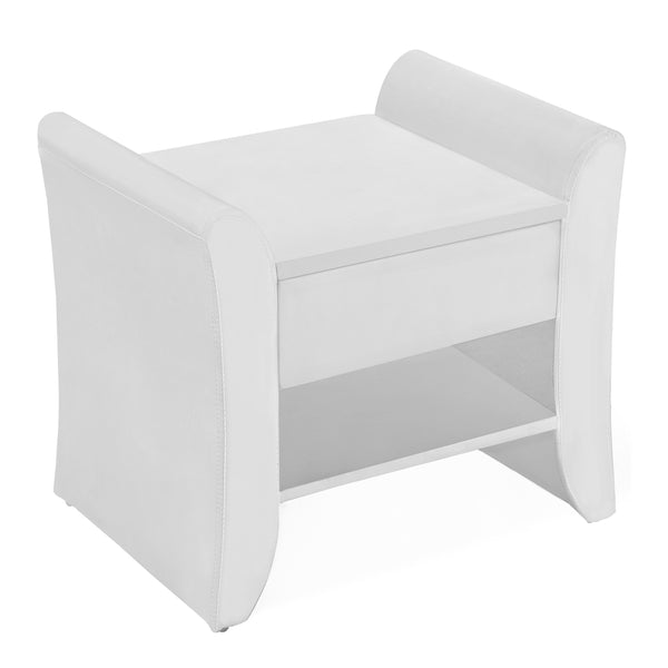Table de chevet en simili blanc avec 1 tiroir et 1 étagère URVA