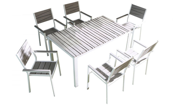 Table de jardin et 6 fauteuils en aluminium gris et blanc FAVAL